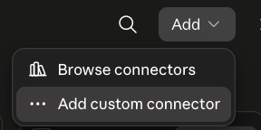Add menu with Add custom connector option